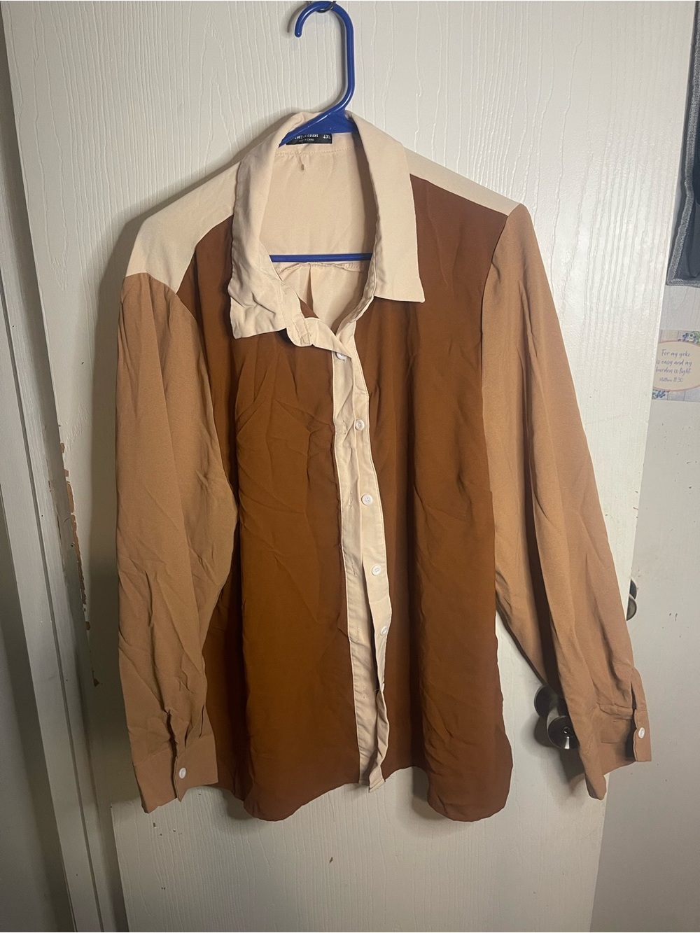 Colorblock Button-Up Shirt in Brown and Cream